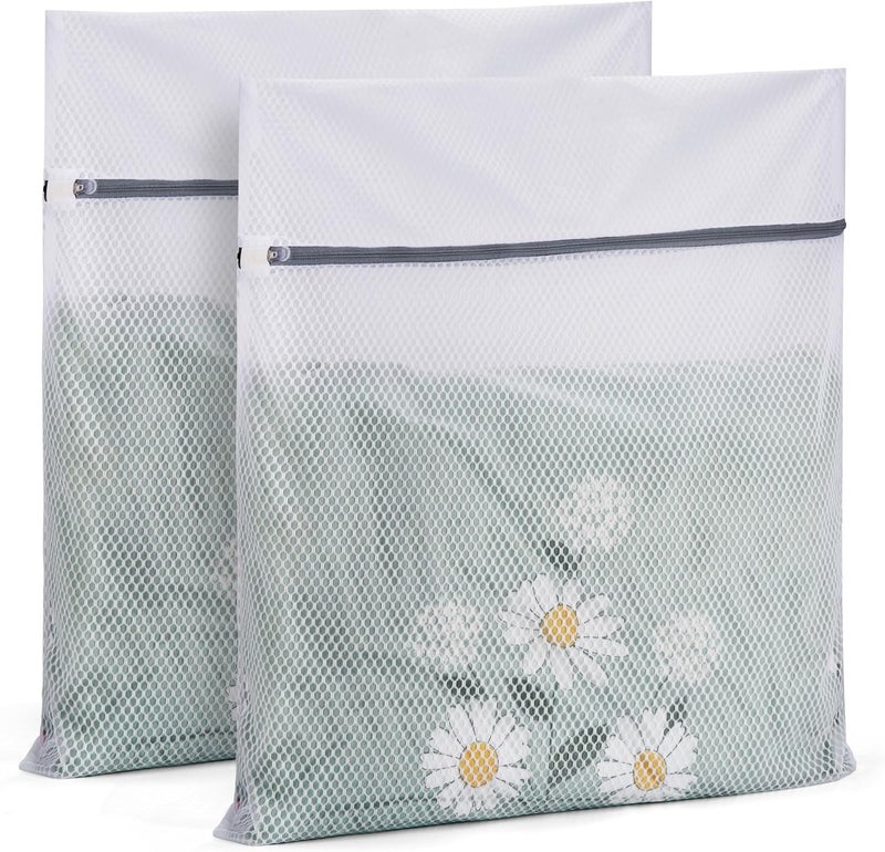 urezorgear 2 Pack XXL Durable Honeycomb Mesh Laundry Bags for Delicates with AUTO-Lock Zipper, Lingerie Bags for Washing Delicates, Laundry Bags Mesh Wash Bags for Bed Sheet,Bed cover,Blanket,Curtain, Sweater - Image 1